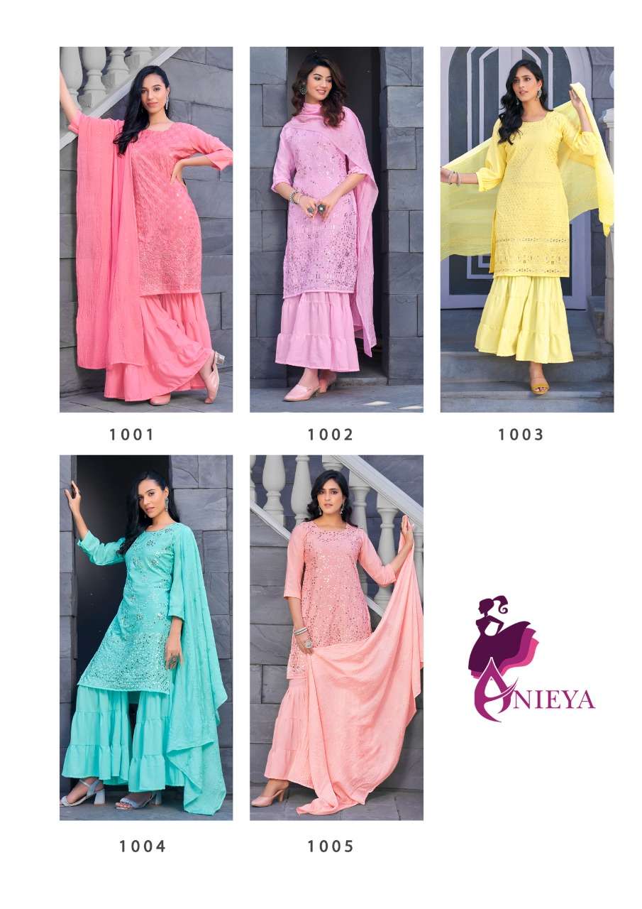 Anieya-Kavya Vol-1-Georgette-Mirror Work-Kurti-Sharara-Dupatta-Collage